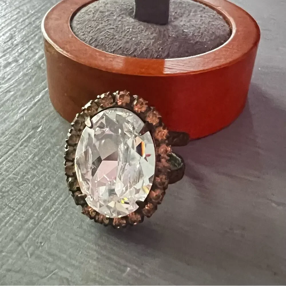 Sorrelli Crystal Brass Tone Ring Size 7 Adjustable
